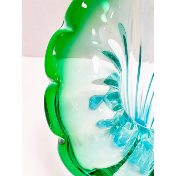 Murano Italian Blown Blue Green Turquoise Glass "Jack In The Pulpit" Vase - Picture 3 of 16